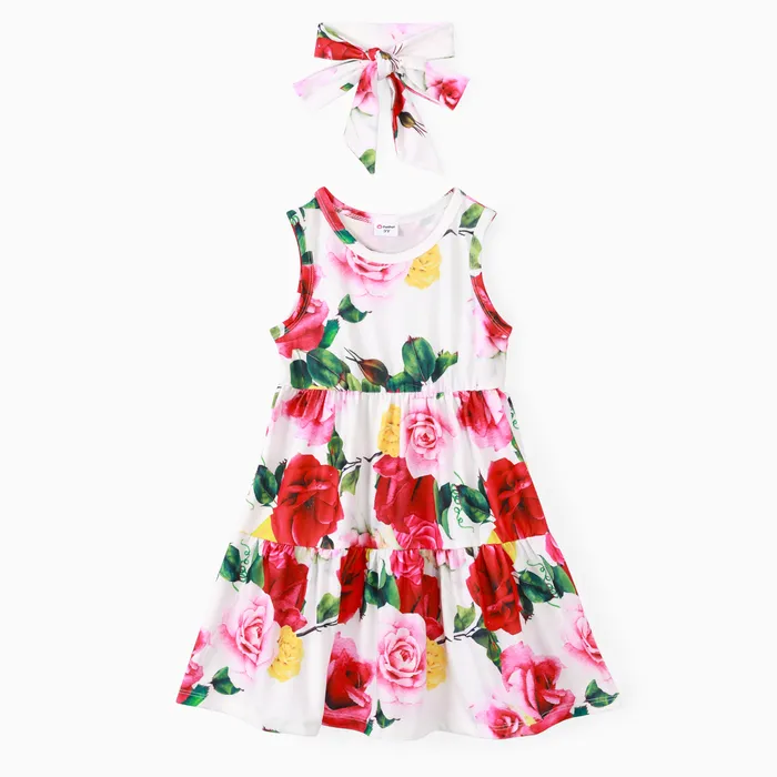 Toddler Girl Floral Print Ruffled Dress with Headband