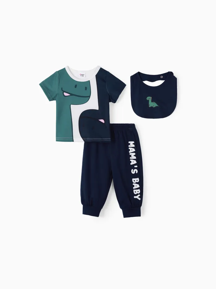 Baby Boy 3-teiliges T-Shirt und Hose mit Dinosaurier-Print und Lätzchen-Set