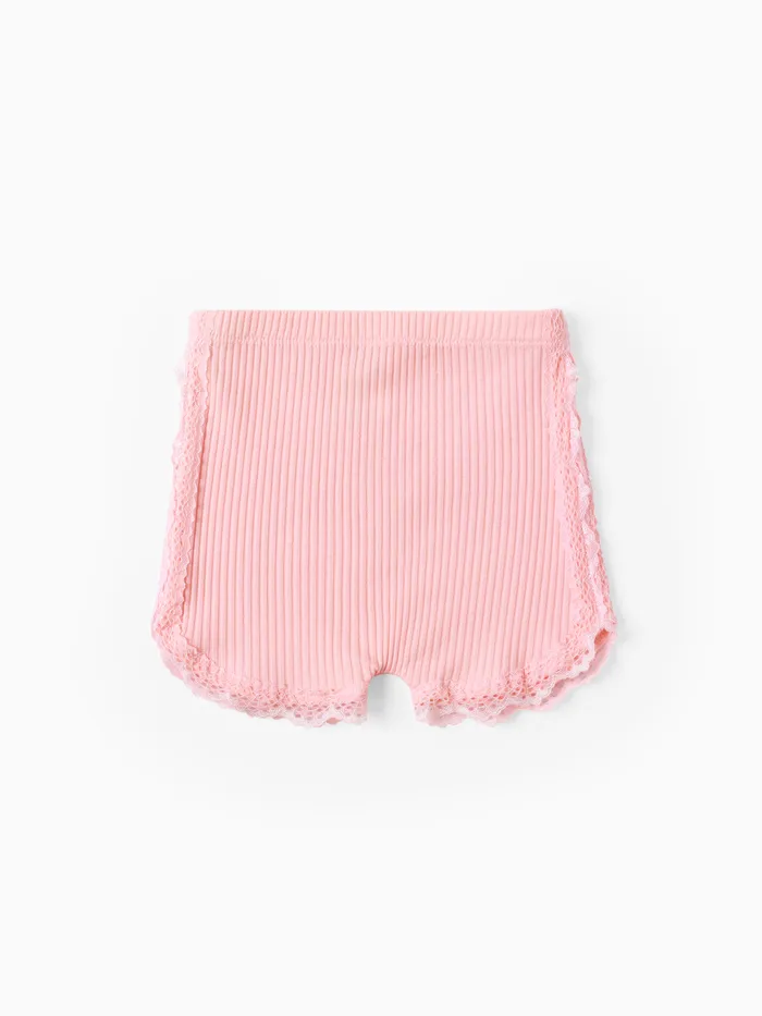 女嬰 95% 棉羅紋蕾絲細節短褲
