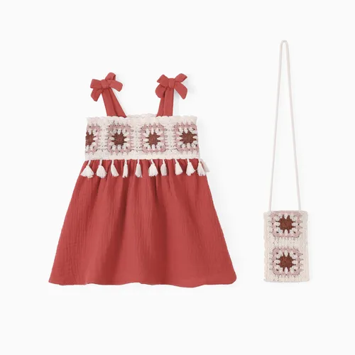 Baby Girl 2pcs Bohemia Tassel design Dress with Bag