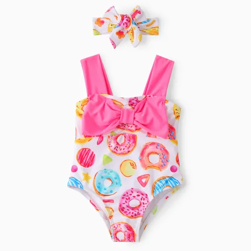 Baby Girl 2pcs Sweet Donut Print Swimsuits Set