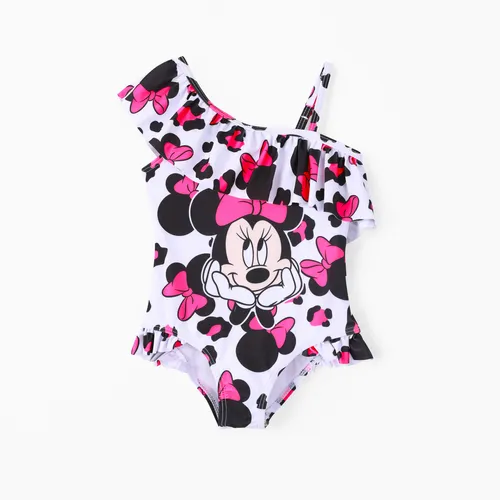 Disney Mickey and Friends Toddler Girl Leopard estampa off-shoulder ruffle maiô