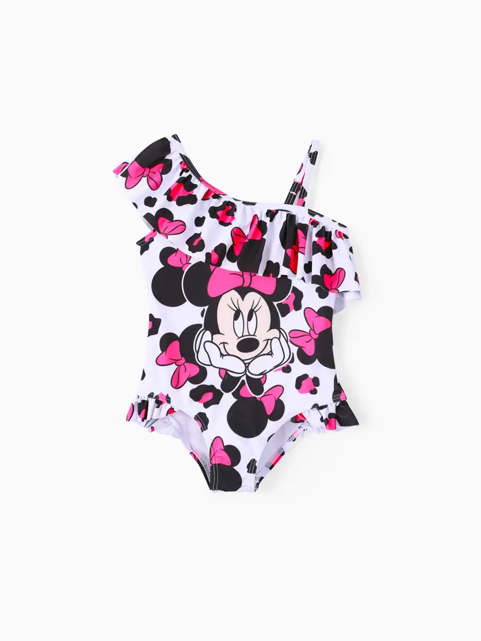 Disney Mickey and Friends Maillot de bain à volants à épaules dénudées imprimé léopard pour petite fille