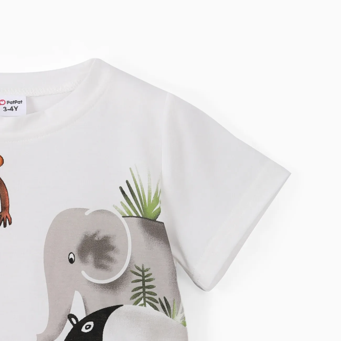 2 pièces Enfant en bas âge Garçon Enfantin Animaux ensembles de t-shirts Blanc big image 1