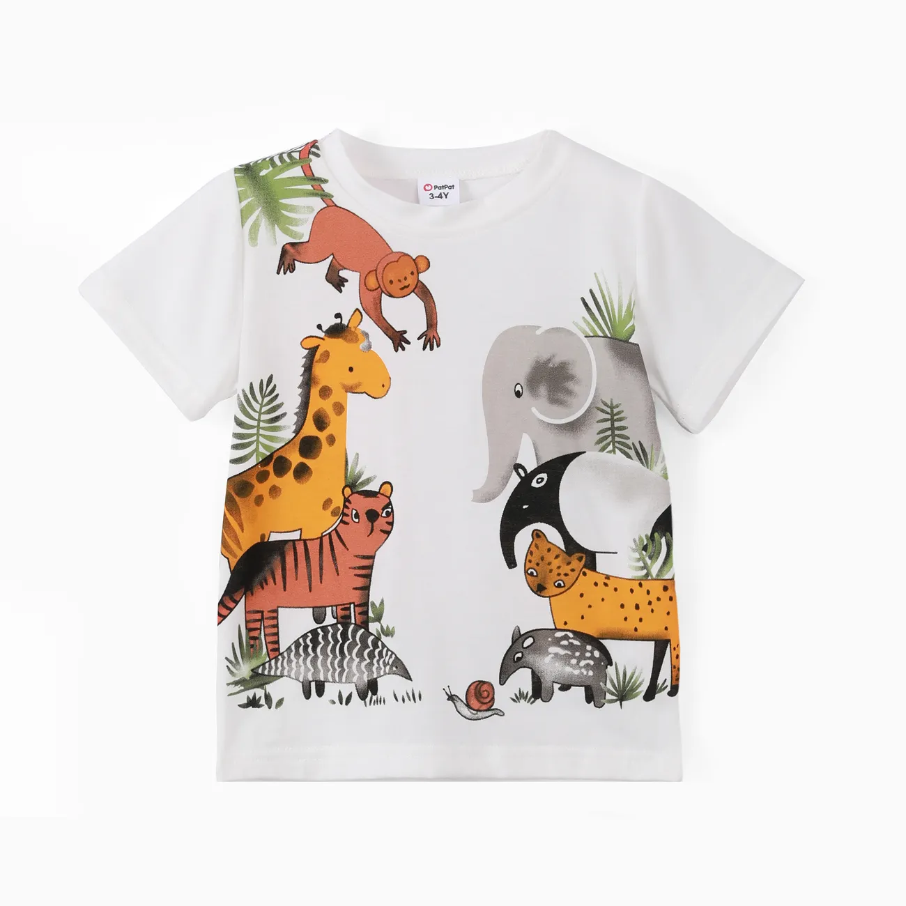 2pcs Toddler Boy Playful Animal Print Tee and Shorts Set White big image 1
