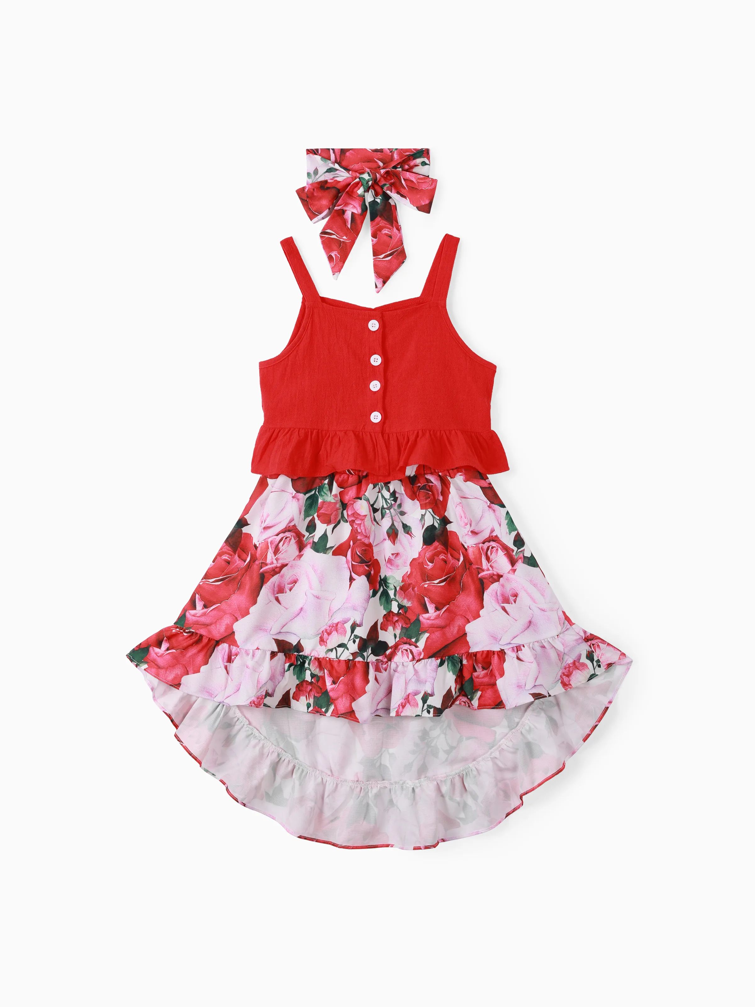 

Kid Girl 3pcs Cami Crop Top and Floral Print Ruffled Skirt with Headband Set