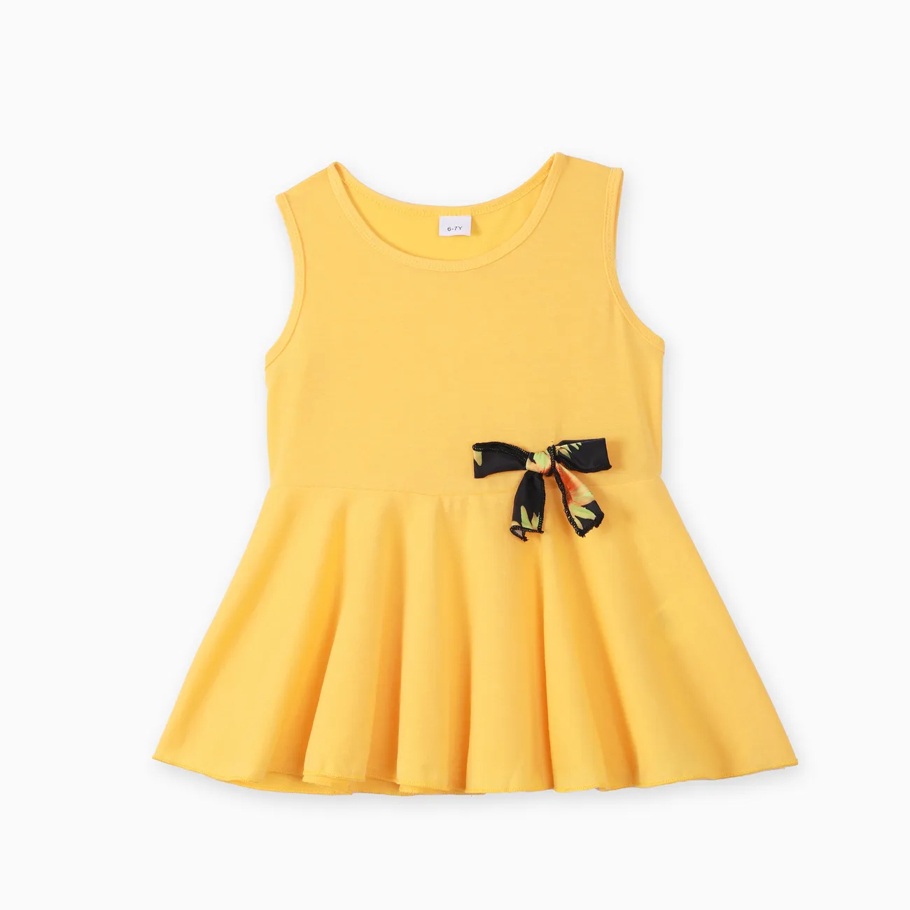 Kid Girl 2pcs Sweet Sleeveless Top and Floral Print Leggings Set Yellow big image 1