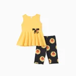 Kid Girl 2pcs Sweet Sleeveless Top and Floral Print Leggings Set Yellow
