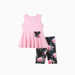 Kid Girl 2pcs Sweet Sleeveless Top and Floral Print Leggings Set Pink