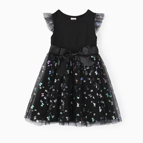 Toddler menina borboleta bordado malha vestido design