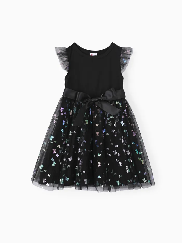 Toddler menina borboleta bordado malha vestido design