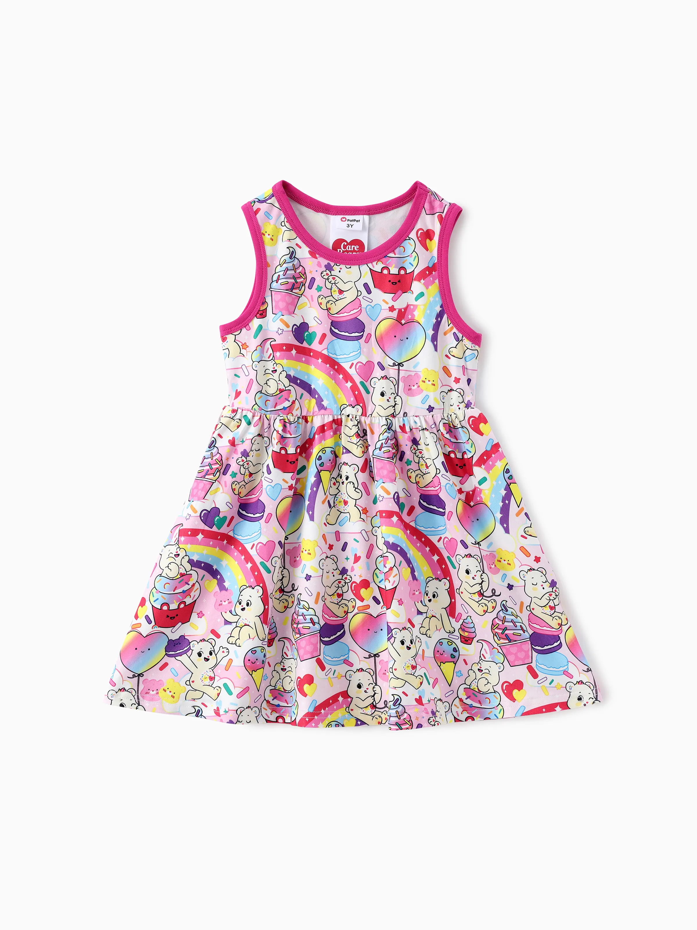 Care Bears Toddler Girls 1pc Rainbow Character Striped Print Vestido Sin Mangas