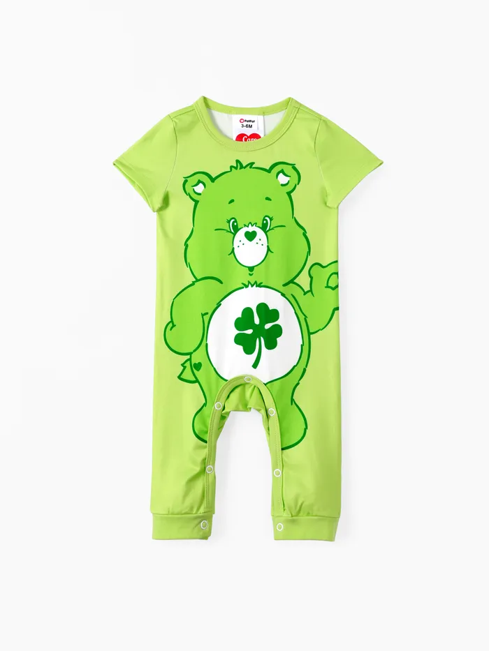1pc Saint Patrick's Day Care Bears Baby Girl/Boy Rainbow Character Print Jumpsuit
