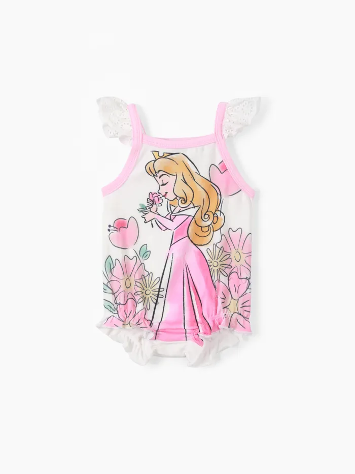 Disney Prinzessin Baby Mädchen Arielle/Aurora 1 Stück Naia™ Blumen Prinzessin Print Flutter-Ärmel Strampler
