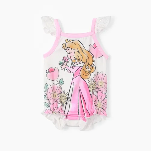Flutter Sleeve Character Romper for Baby Girls - 1pc Childlike Bodysuit in Polyester/Cotton/Spandex 