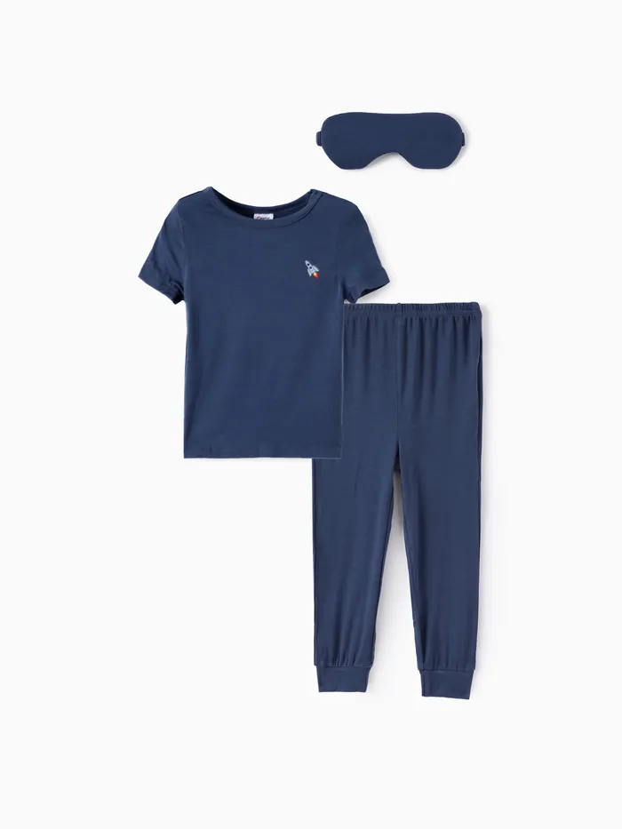 Toddler Boy 3pcs pijamas de cor sólida Set