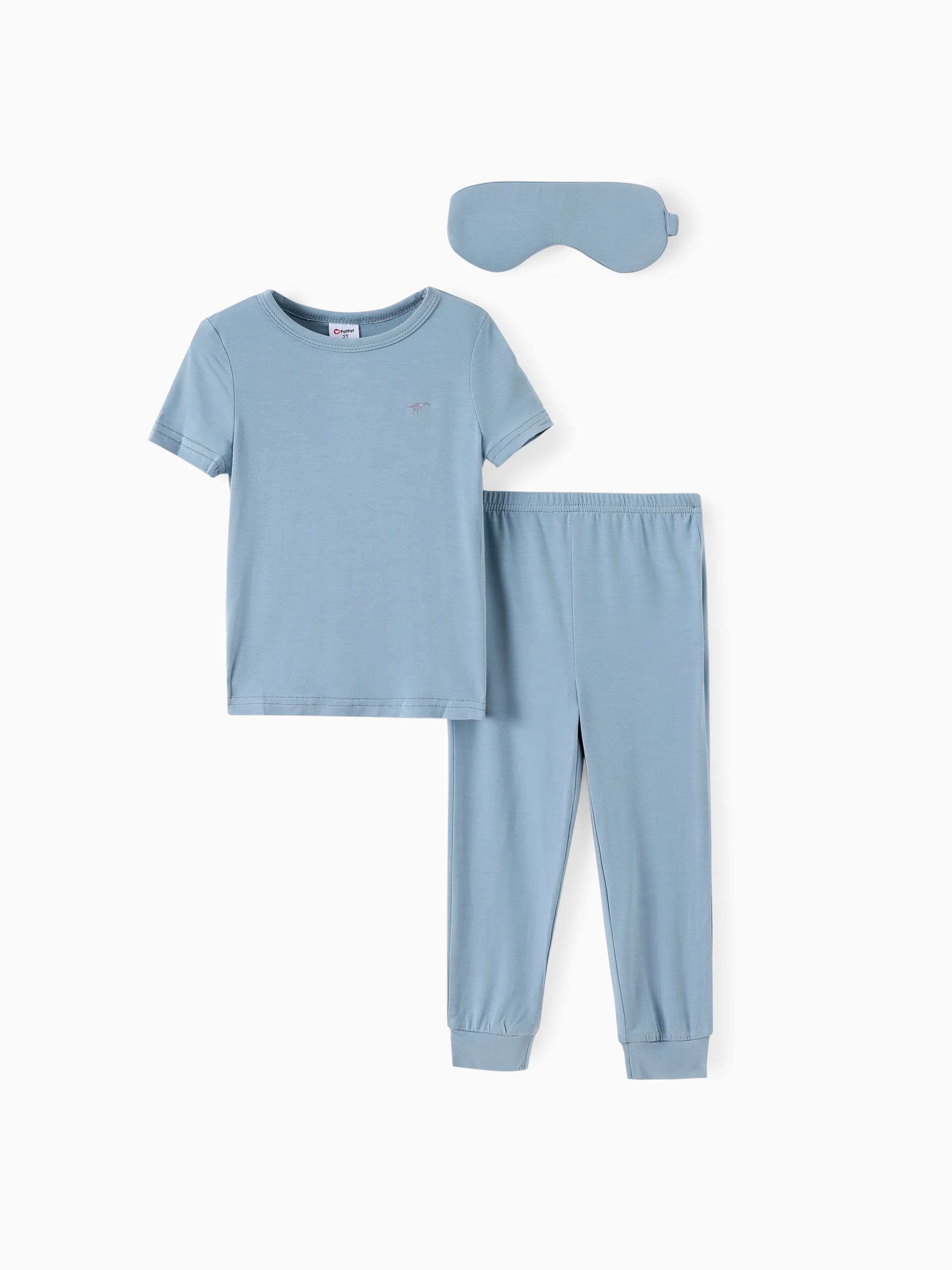 Bamboo Viscose Toddler Boy 3pcs Solid Snug Fit Pajamas with Eye Mask Set Light Blue