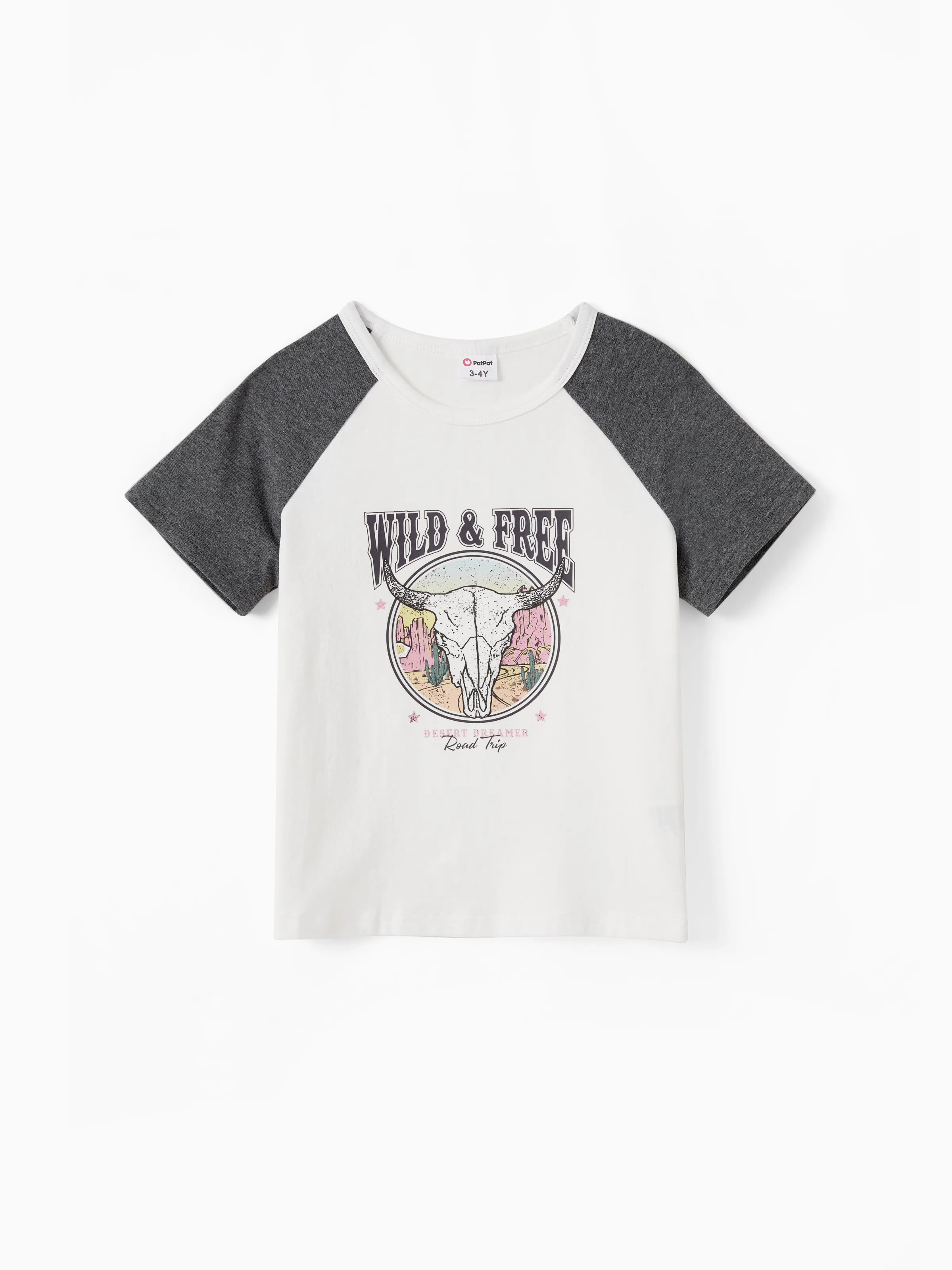 

Family Matching Sets Wile and Free Theme Bull Skull Graphic Raglan Sleeves Tee or Short Sleeves Cotton Dress with Pockets