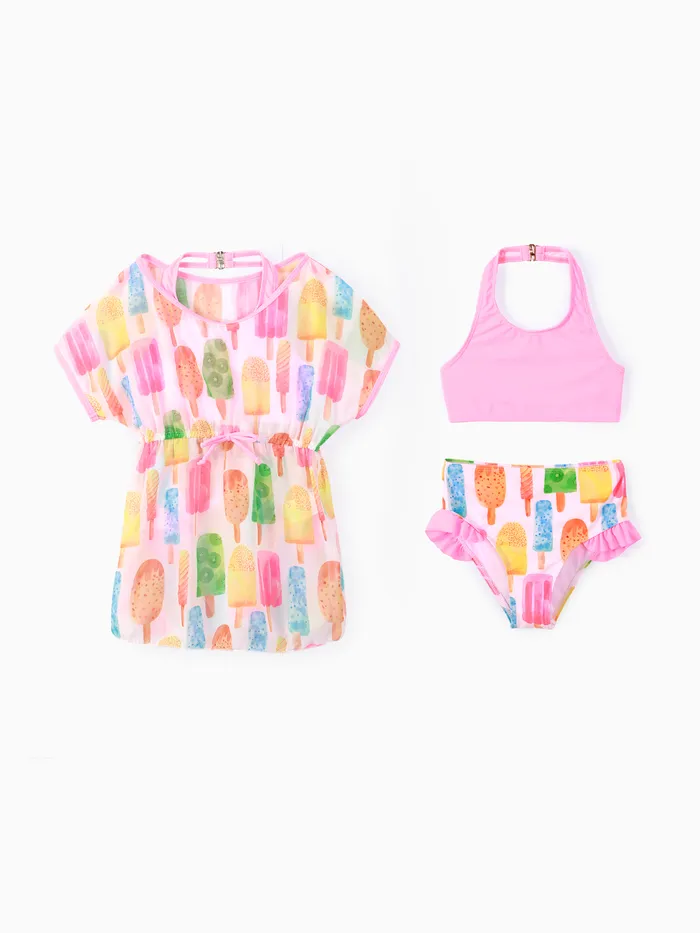 Kid Girl 3pcs Comida Print Swimsuits Set