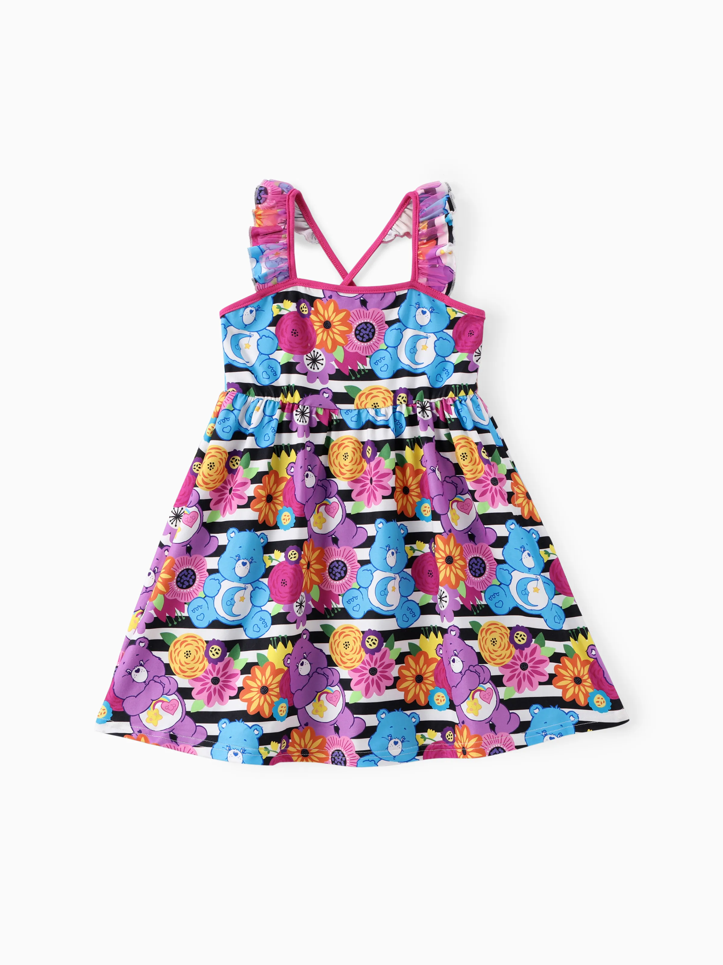 Care Bear Toddler Girls 1pc Tropical Flower Polka Dots Flutter Sleeve Dress