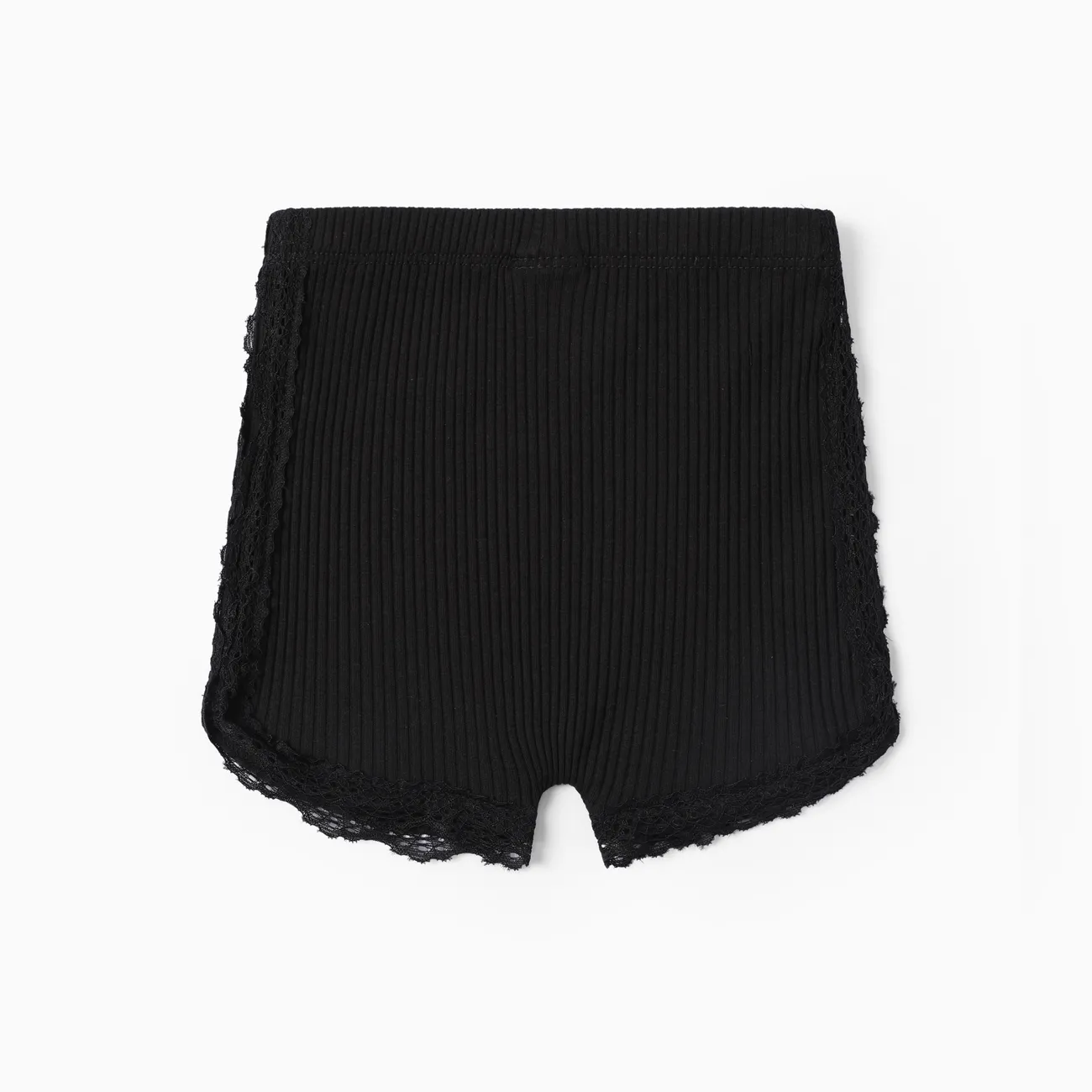 Baby Girl 95% Cotton Ribbed Lace Detail Shorts Black big image 1
