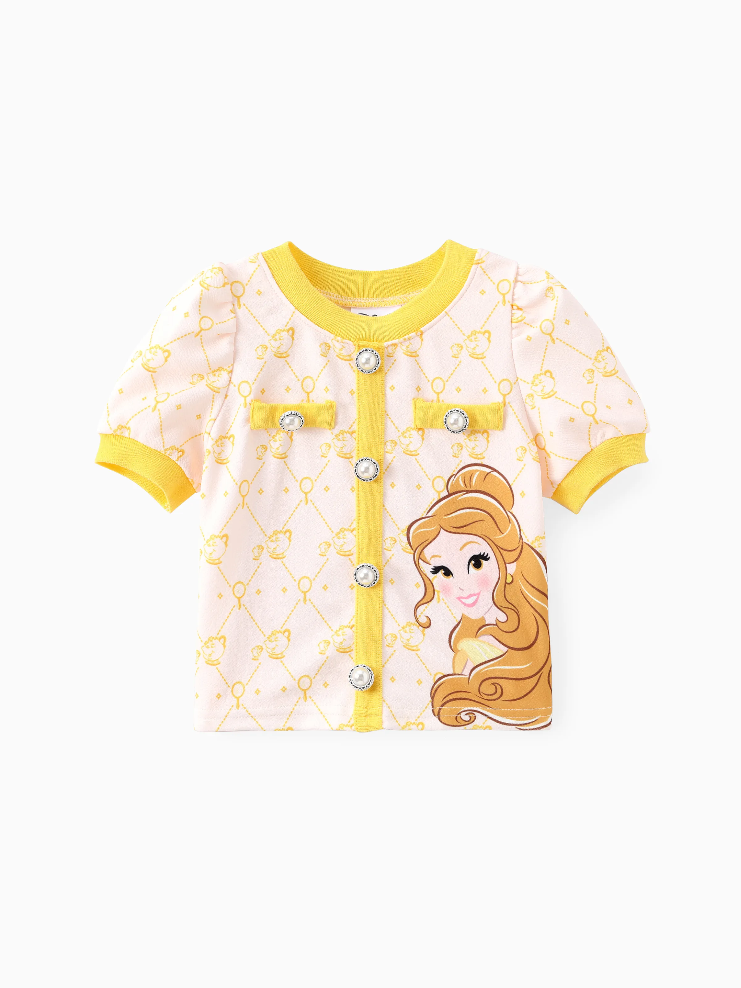 

Disney Princess Toddler Girls Ariel 2pcs Tweed Plaid Character Print Puffy-sleeve Top with Detachable Belt Shorts Set