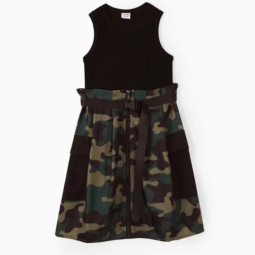 Kid Girl 2pcs Tank Top and Camouflage Print Skirts Set
