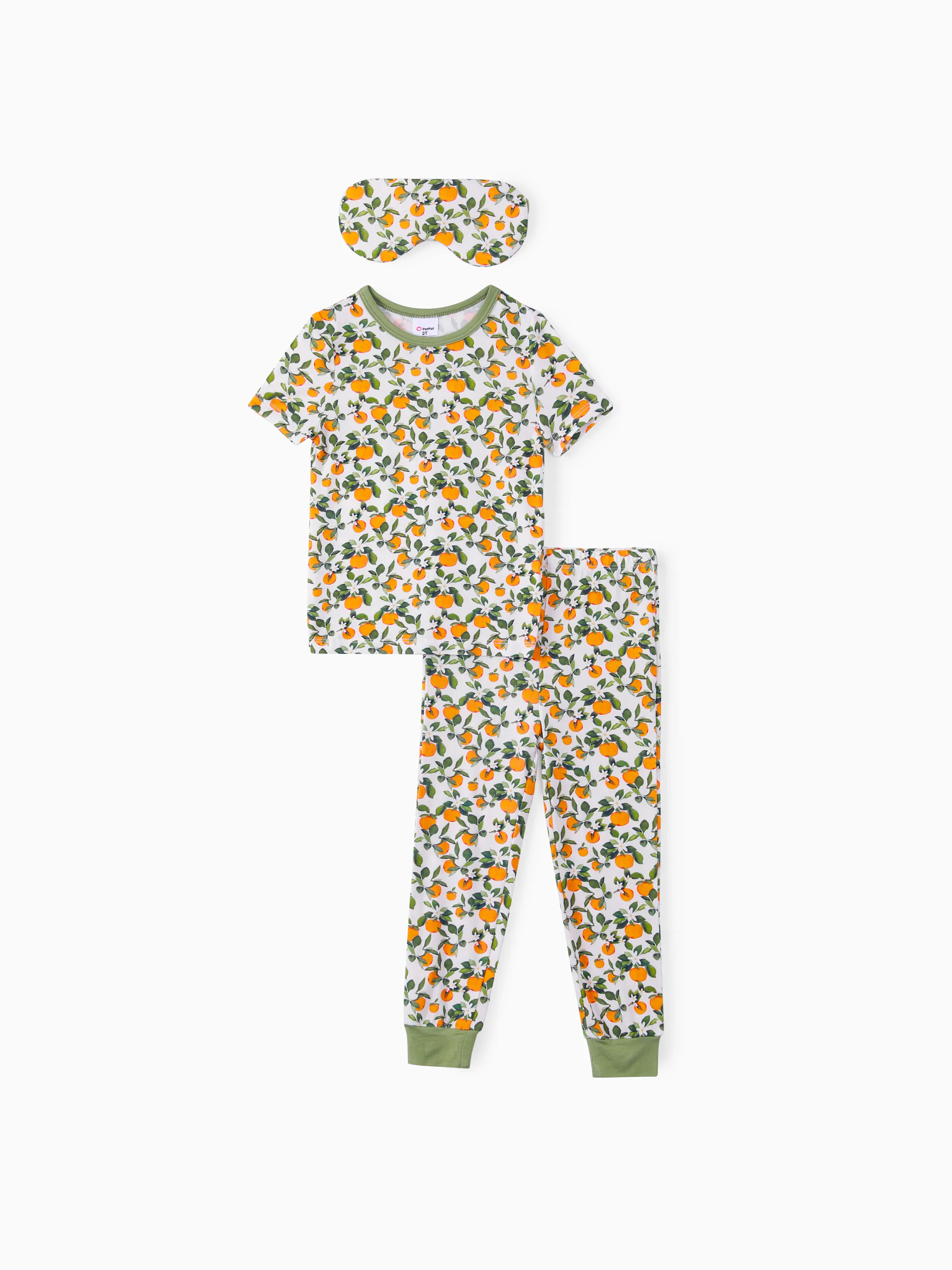 

Bamboo Viscose Toddler Girl 3pcs Printed Snug-Fitting Pajamas with Eye Mask Set