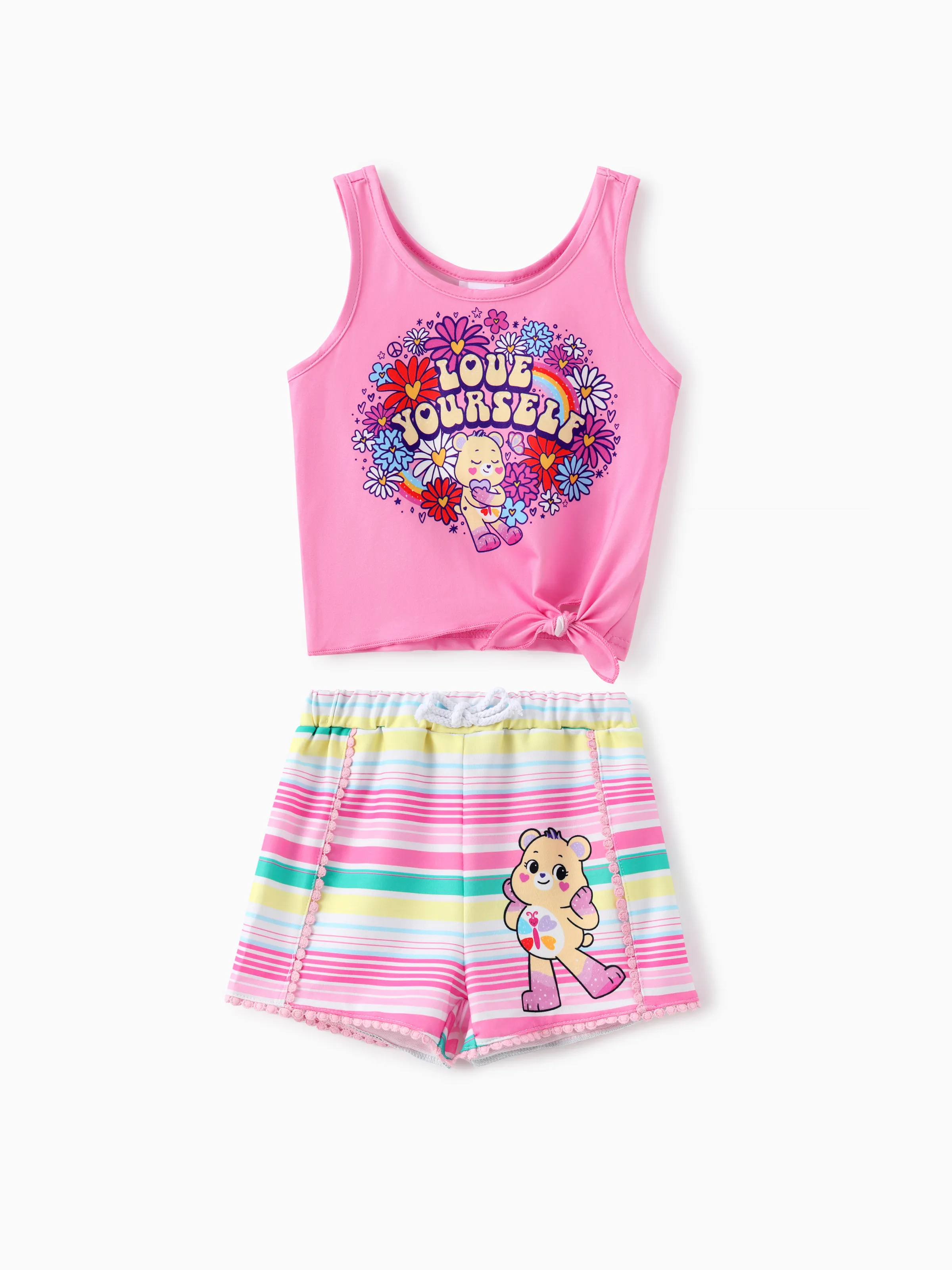 

Care Bears Toddler Girls 2pcs Floral Butterfly Rainbow Print Tank Top with Shorts Set