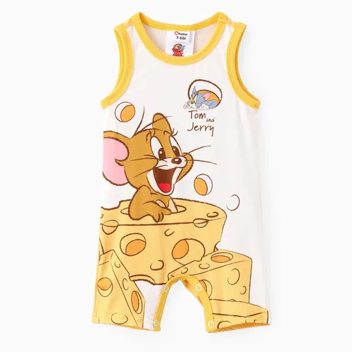 Tom and Jerry Baby Boy/Girls 1 件角色角色與乳酪印花無袖連體褲