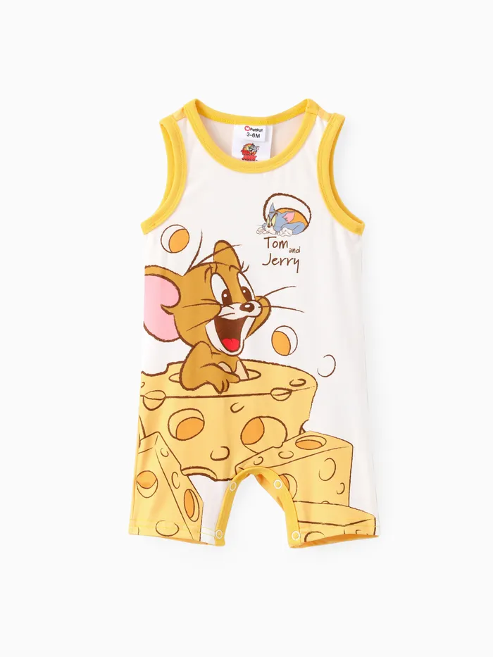 Tom und Jerry Baby Junge/Mädchen 1 Stück Charakter Charakter mit Käse Print ärmelloser Strampler