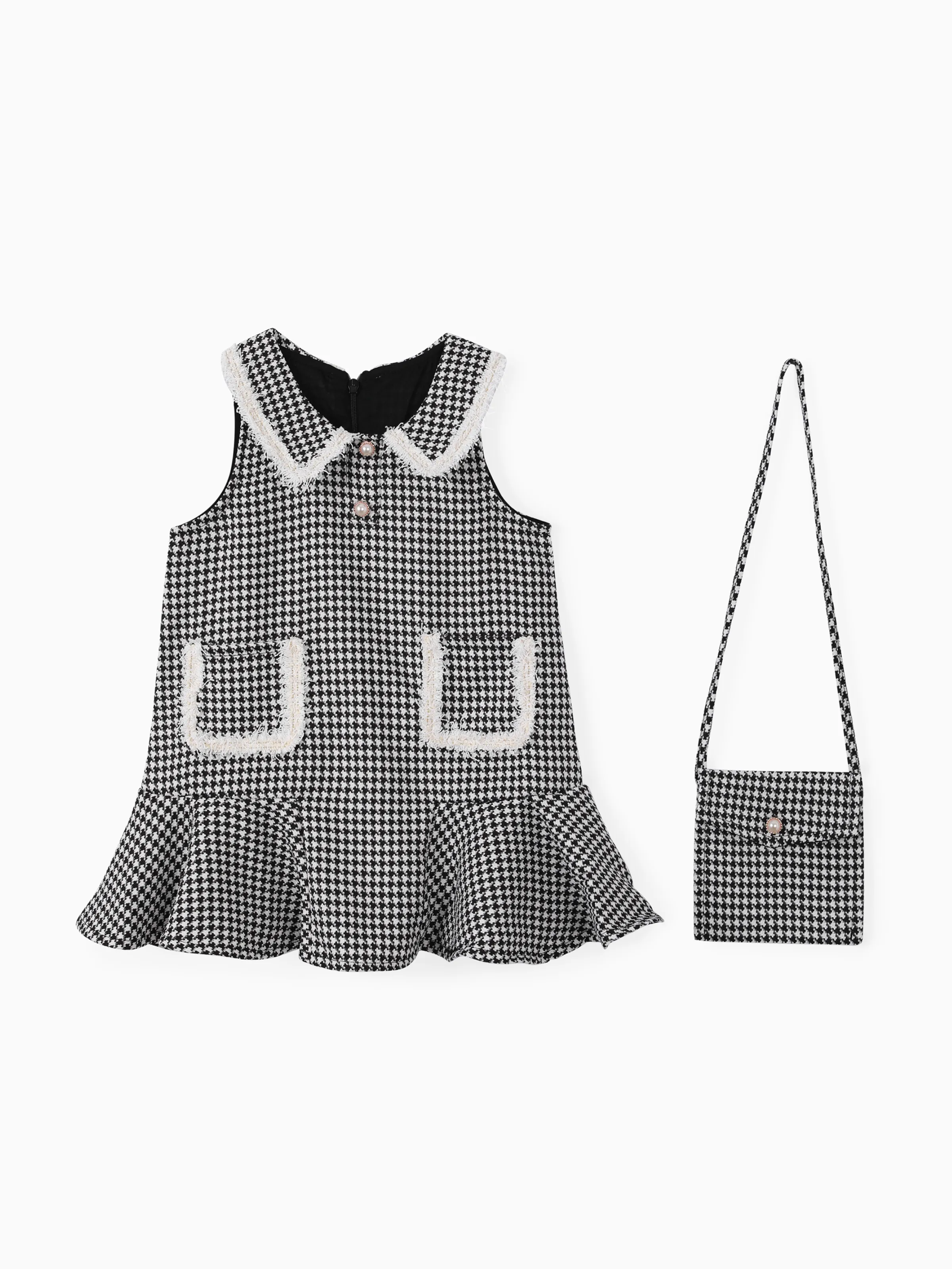 

2pcs Toddler Girl Classic Grid/Houndstooth Dress Set