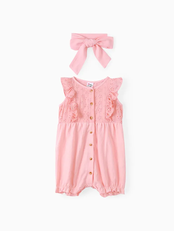 Baby Girl Ruffled Lace Design Jumpsuit with Headband