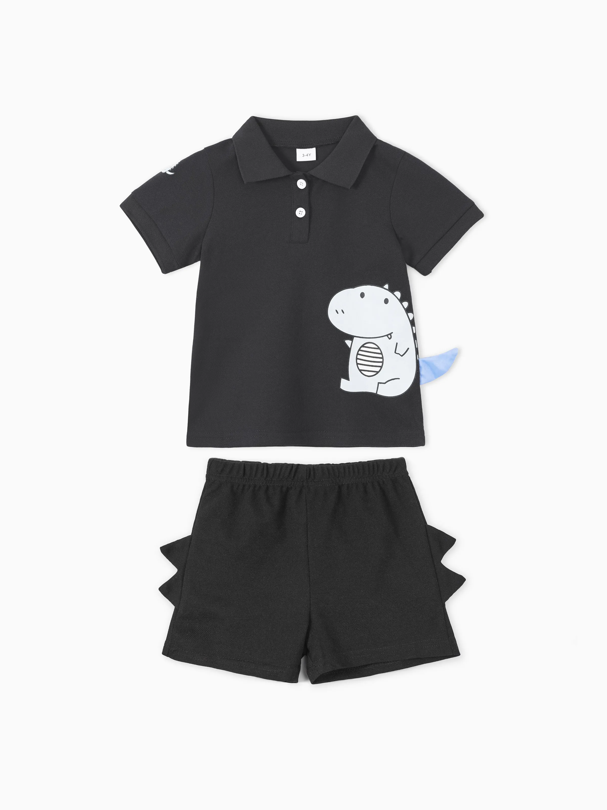 

2pcs Toddler Boy Casual Dinosaur Print Polo Shirt & Spike Design Shorts Set