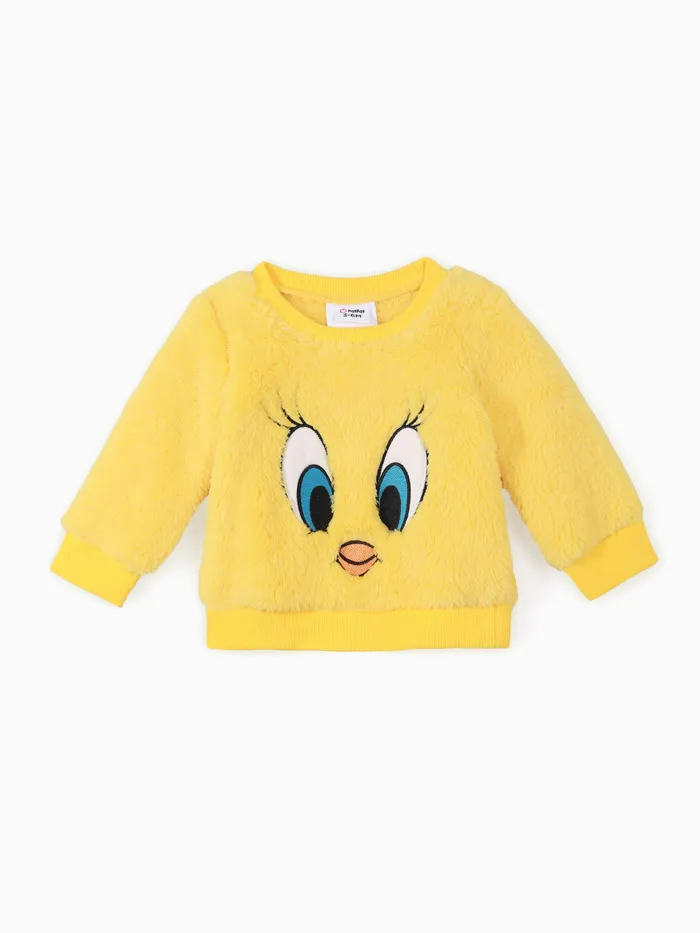 Looney Tunes langärmliger Thermo-Fuzzy-Pullover mit Cartoon-Tierstickerei für Jungen/Mädchen