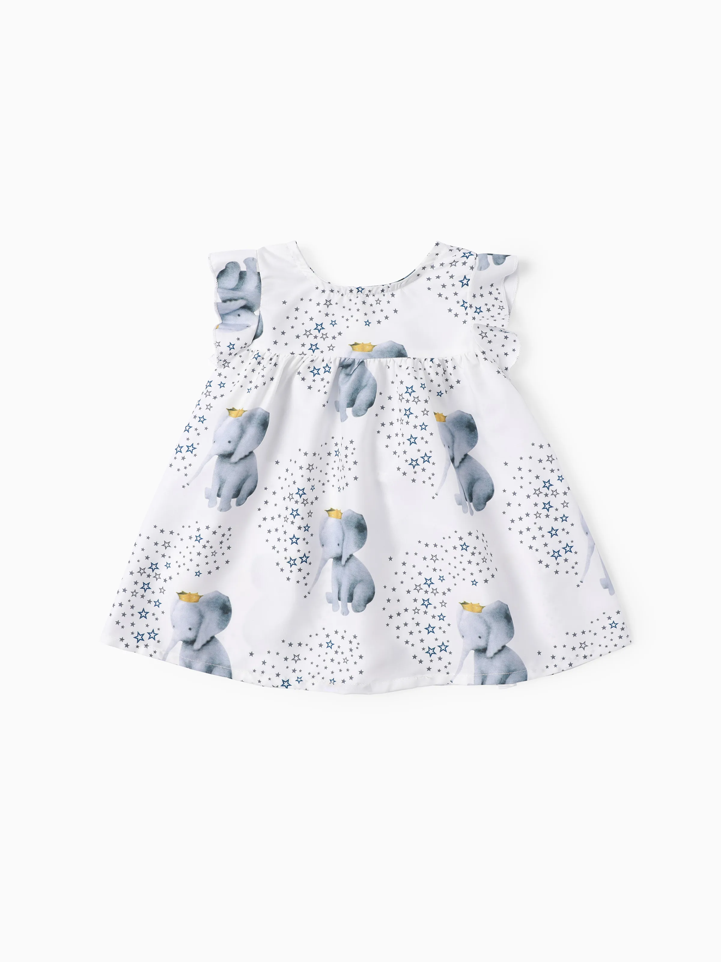 

Crown Elephant Star Print Flounce-sleeve Baby Dress