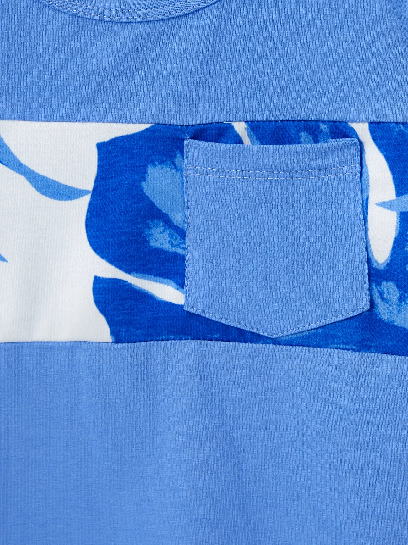 Boy - Family Matching Sets Blue Tropical Floral Panel Tee or Ruffle Neck Cross Back High-Low Strap Dress - Blue - image 18