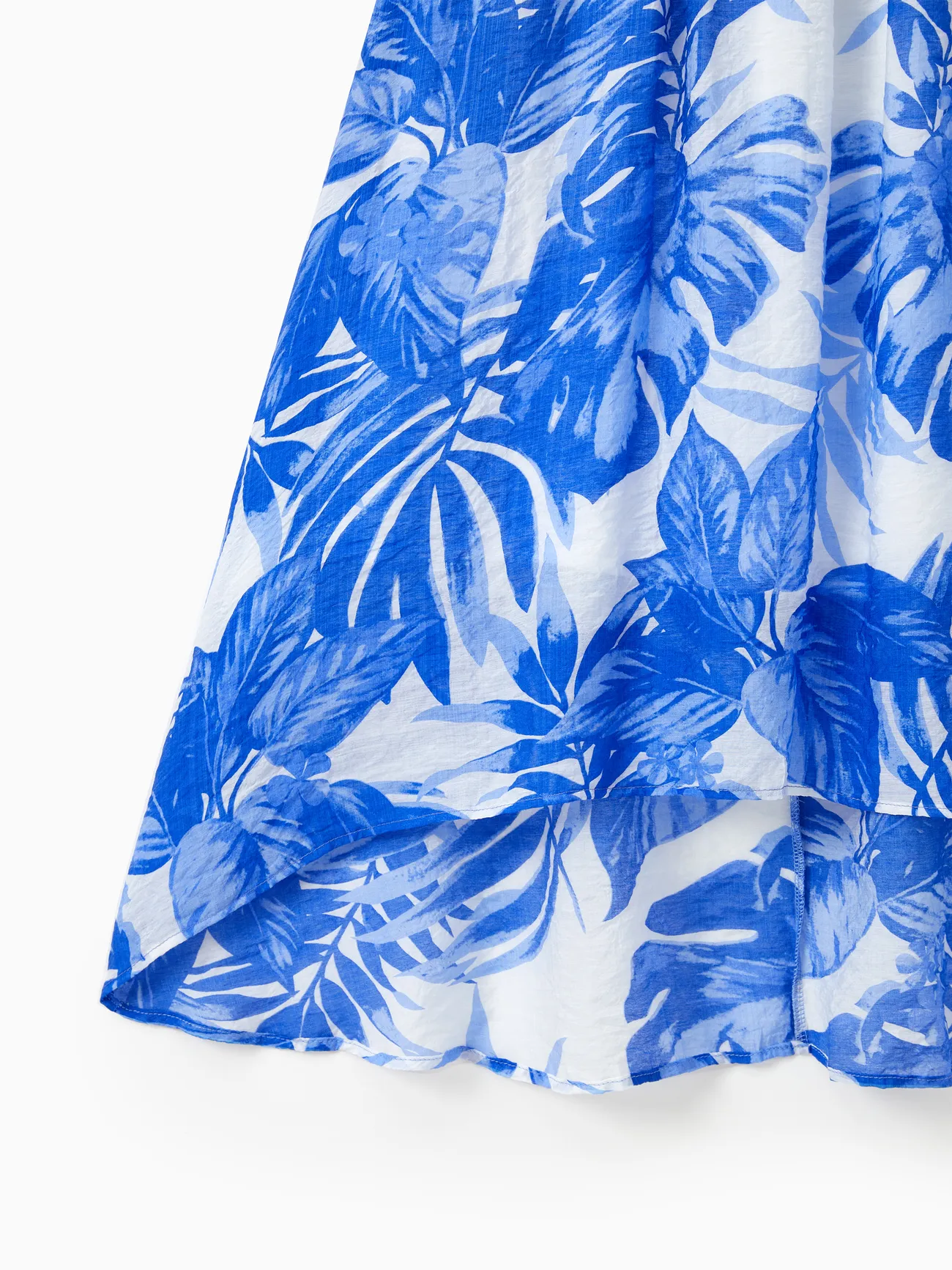 Women - Family Matching Sets Blue Tropical Floral Panel Tee or Ruffle Neck Cross Back High-Low Strap Dress - Blue - image 4