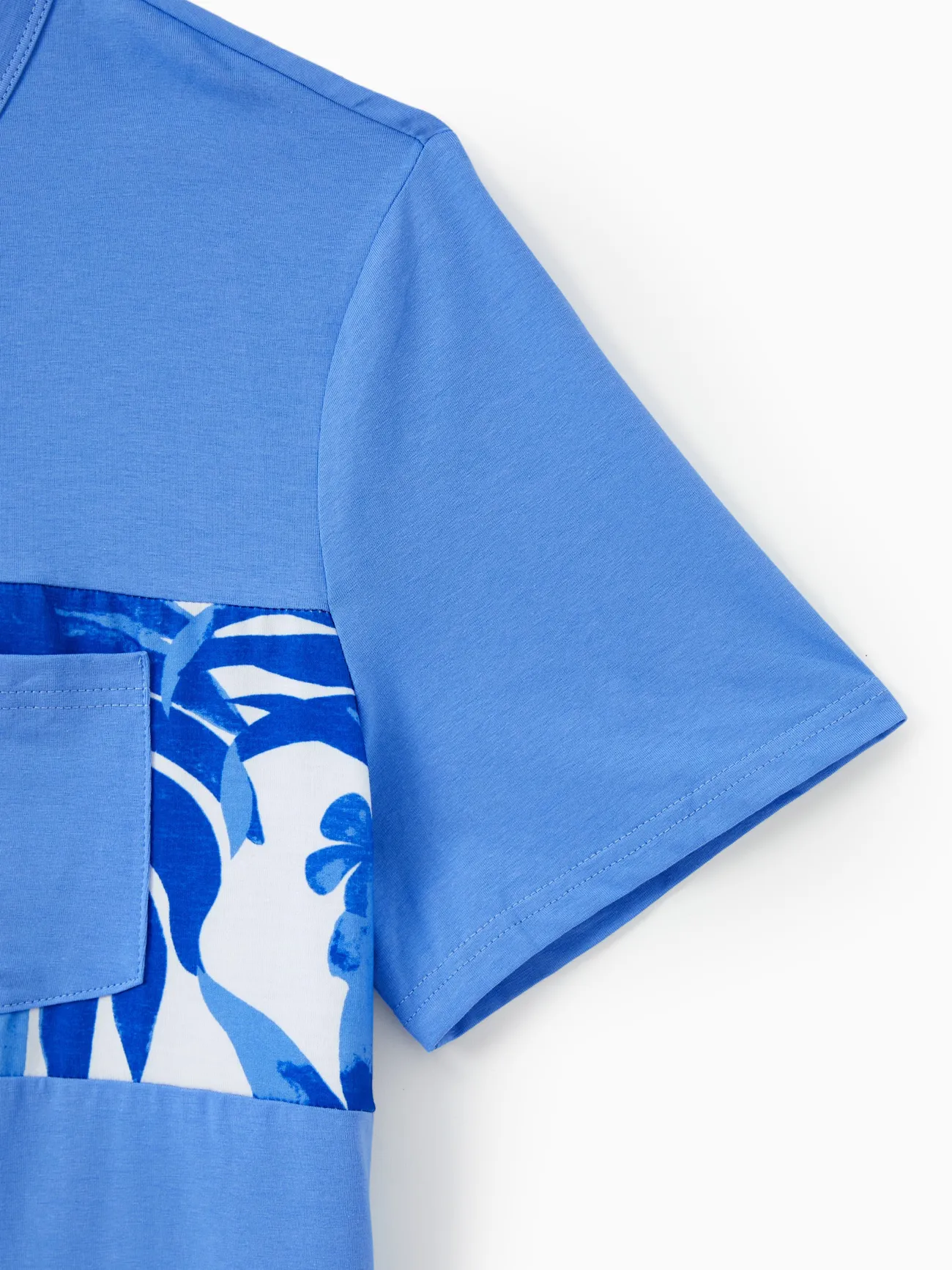 Men - Family Matching Sets Blue Tropical Floral Panel Tee or Ruffle Neck Cross Back High-Low Strap Dress - Blue - image 24