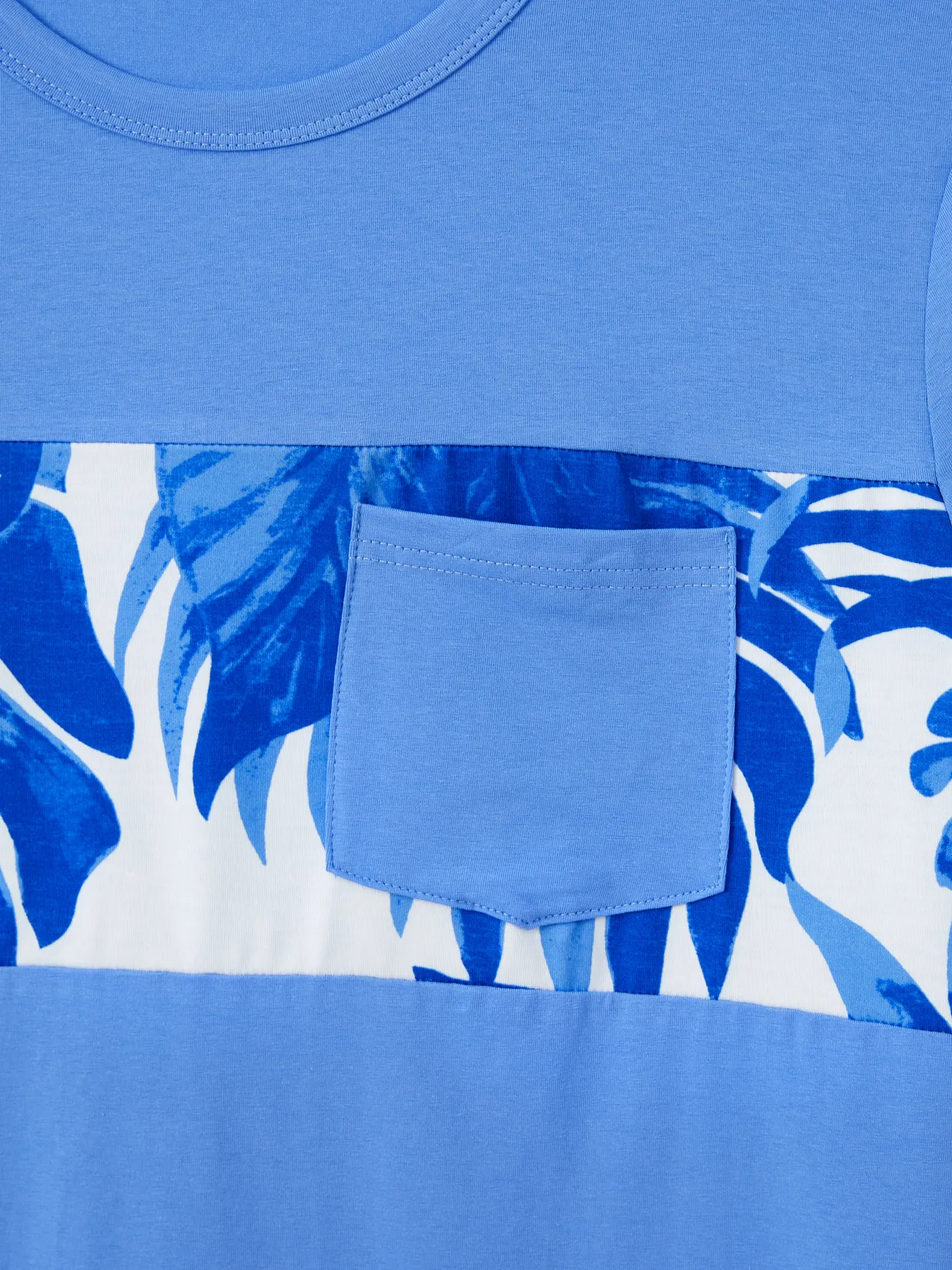 Men - Family Matching Sets Blue Tropical Floral Panel Tee or Ruffle Neck Cross Back High-Low Strap Dress - Blue - image 23