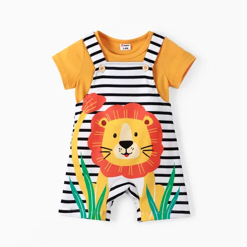 2pcs Baby Boy Childlike Lion Overall Pants Set