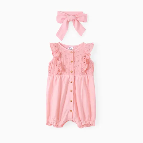 Baby Girl Ruffled Lace Design Jumpsuit with Headband