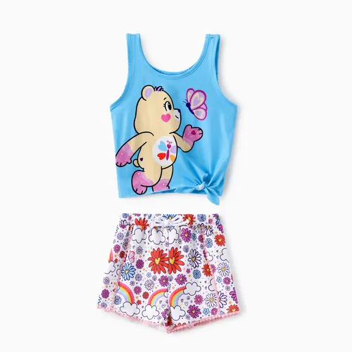 Cuidados Ursos Toddler Girls 2pcs Floral Borboleta Rainbow Print Tank Top com Shorts Set