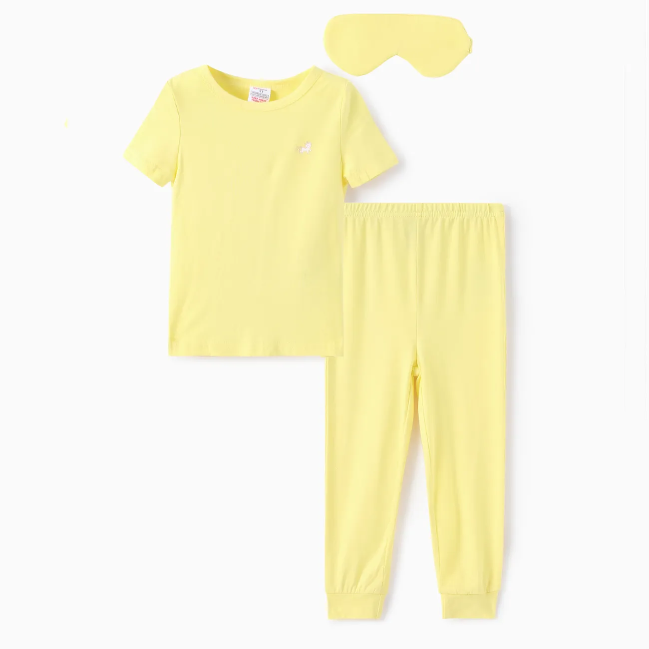 Bamboo Viscose Toddler Girl 3pcs Solid Snug-Fitting Pajamas with Eye Mask Set