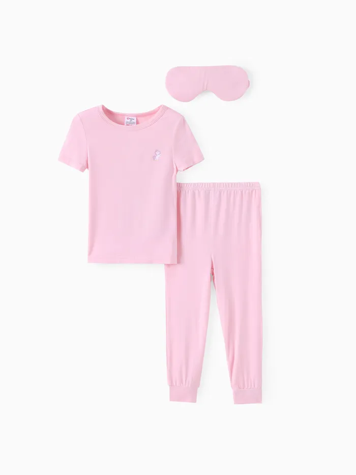 Kleinkind Mädchen 3-teiliges einfarbiges Pyjama-Set