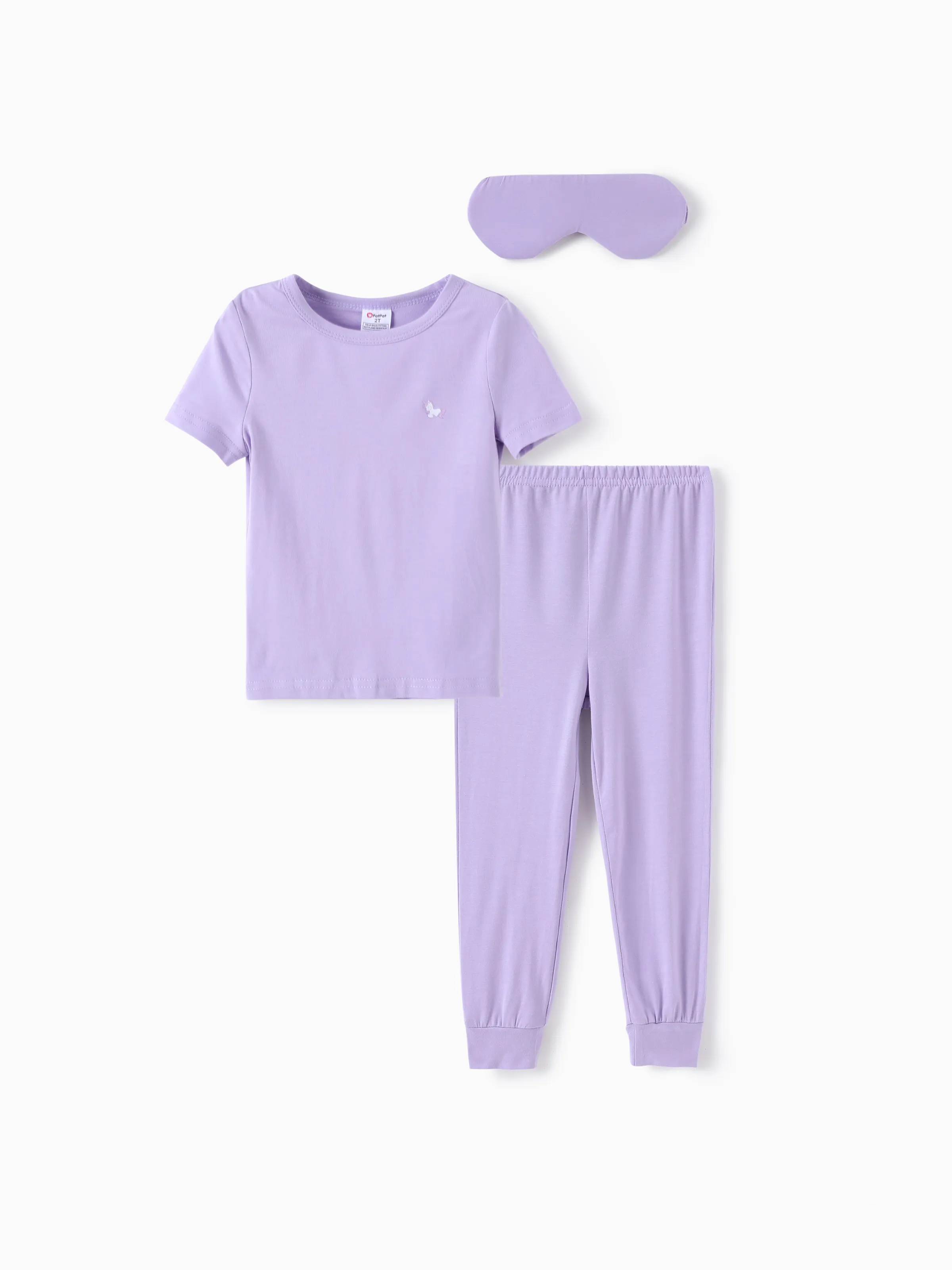 

Bamboo Viscose Toddler Girl 3pcs Solid Snug Fit Pajamas with Eye Mask Set