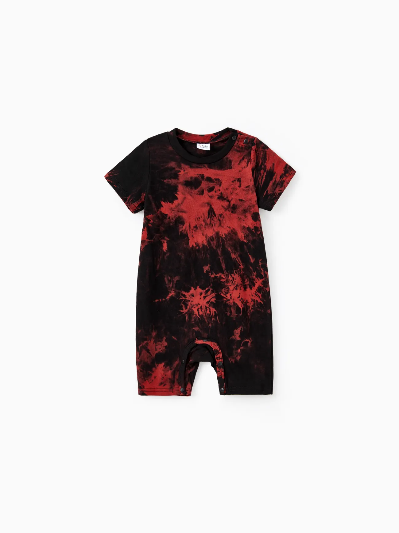 Family Tie-Dyed Cotton Casual Romper with Snaps redblack big image 1