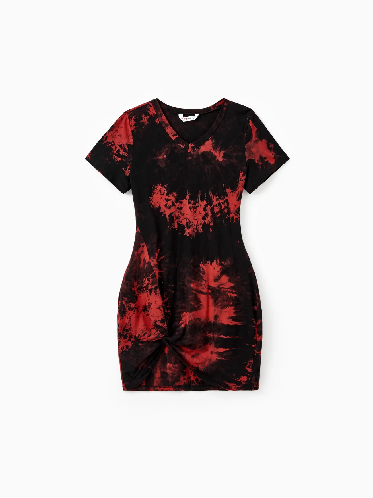 Women - Family Tie-Dyed Cotton Casual Romper with Snaps - redblack - image 4