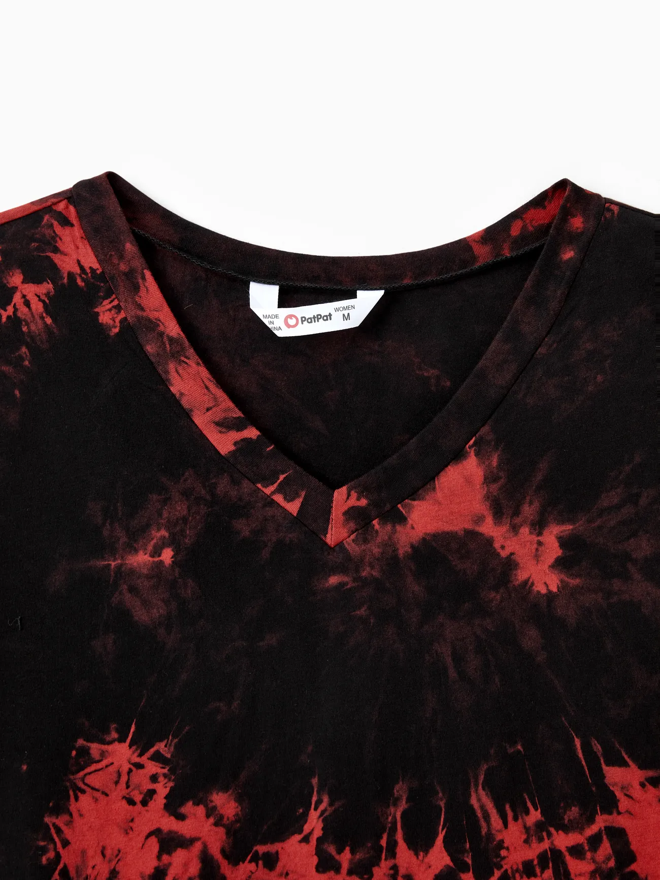 Women - Family Tie-Dyed Cotton Casual Romper with Snaps - redblack - image 6