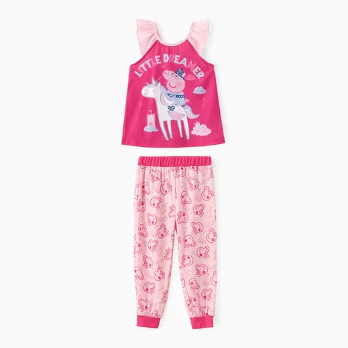 Peppa Pig Toddler Girls 2pcs Unicorn Castle with Character Print Flutter-sleeve Top with Pants Pajamas Set